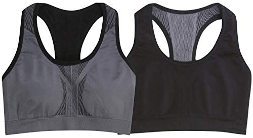 ToBeInStyle Sports Bra for Women - Reversible Racerback Double Layered Compression (Large, Black/Charcoal)