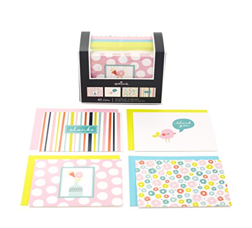 Hallmark Assorted Notecards (Stripes, Floral, Polka Dots, Bird, 40 Cards and Envelopes)