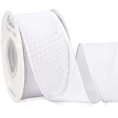 Ribbli White Wired Ribbon,2 Inch x Continuous 10 Yard, Wired Edge Ribbon for Big Bow,Wreath,Tree Decoration,Outdoor Decoration