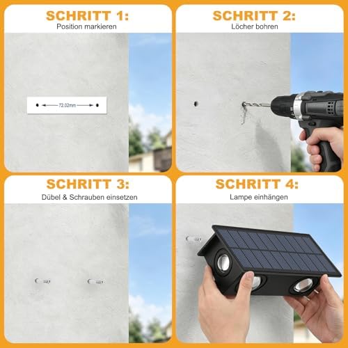 Solar Wandleuchte Aussen,4 Stück Solarlampen für Außen Wand, Auto ON/OFF Zaunleuchte LED, IP65 Wasserdicht Warmweiß Zaun Beleuchtung Solar für Hinterhof Veranda Deck Patio Geländer