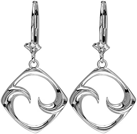 Small Diamond Shape Maori Koru New Beginning Earrings with Two Fernlings,14mm in Sterling Silver