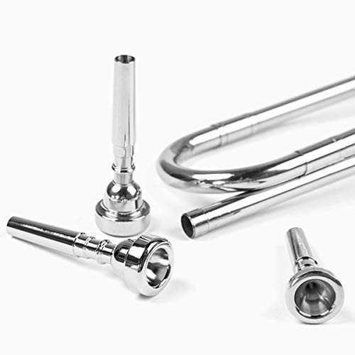 COOLOOK Trumpet Mouthpieces Set 3C 5C 7C (3 Pack) for Yamaha Bach Conn King Replacement Musical Instruments Accessories, Silver Plate with Microfiber Cleaning Cloth and Cleaning Brush