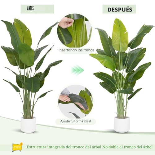 ZEEOZE Artificial Plant Bird of Paradise 200 cm Decorative Artificial Plants with 15 Banana Leaves, Large Indoor Artificial Plant with White Pot for Home Decoration Living Room Home Room Decor