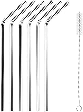 Fancyku Stainless Steel Straws for Drinking with Brushes (6 Bent + 1 Brush)