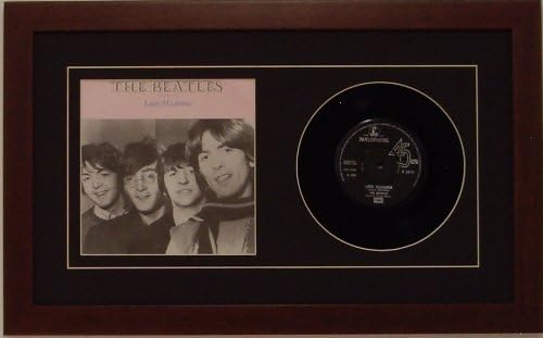 45rpm 6 7/8" Vinyl Record and Record Sleeve Frame Featuring Black Mat Design (White Trim) and Solid Wood Walnut Stain Frame