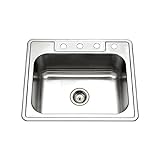 Houzer 2522-8BS4-1 Glowtone Series Topmount Stainless Steel 4-holes Single Bowl Kitchen Sink, 8-Inch Deep