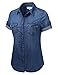 JJ Perfection Women's Chambray Denim Short Sleeve Button Down Blouse
