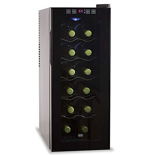 12 Bottle Capacity Thermoelectric Wine Cellar - Electronic Touch Controls & LED Display - Black Cabinet with UV Glass Door & Interior Light - BWT12TB