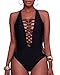 Holipick Women Black Sexy One Piece Swimsuit One Shoulder Bathing Suit Lace Up Swimwear XL