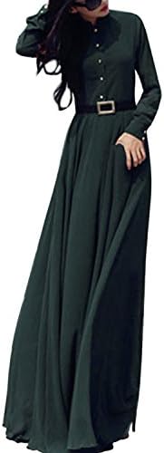 EleeryWomen Elegant Long Sleeve Front Button Waist Bodycorn Evening Party Dresses Cocktail Maxi Long Flared Dress (UK 12, Green)