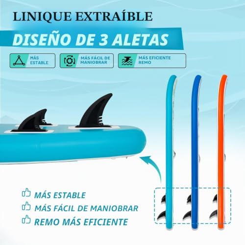 Tabla de Paddle Inflable Ultra Ligera, Stand Up Paddle Board con 3 Aletas, Remo Ajustable, Bomba, Mochila, Correa de Seguridad y Bolsa Impermeable para Teléfono