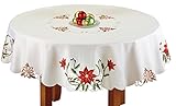 Poinsettia Scalloped Edge Christmas Tablecloth, Round