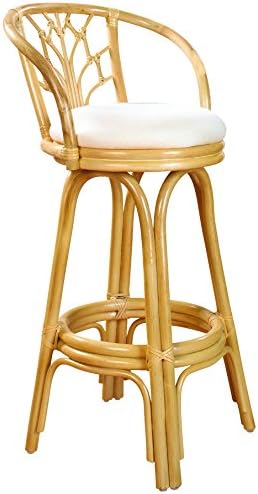 Hospitality Rattan 806-6094-NAT-C Valencia Indoor Swivel Rattan & Wicker Counter Stool in Natural Finish with Cushion, 24", Sunbrella Bay Brown