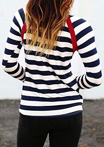TAKEYAL Womens Long Sleeve Striped T Shirt Casual Crew Neck Loose Blouses Raglan Tees Size XL (Red)