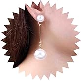 Iaceble Vintage Pearl Drop Earrings Gold Pearl Stud Earrings Large Pearl Dangle Earrings Pearl Tassel Chain Earrings Jewelry for Women