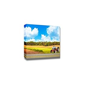 Canvas Prints Wall Art - Farm with Blue Cloudy Sky | Modern Wall Decor/Home Art Stretched Gallery Canvas Wrap Giclee Print & Ready to Hang - 12" x 18"