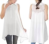 Bluetime Womens Turn Down Collar Sleeveless Loose Long Tunic Top Blouse