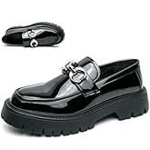 Men's Patent Leather Chunky Platform Penny Loafers with Metal Decoration Slip-On Lug Sole Dress Business Work Shoes Daily Non-Slip Shock Absorbing Casual Shoes