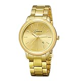 ALPS Men's Analog Quartz Waterproof Business Casual Stainless Steel Fashion Luxury Calendar Wristwatch (Gold)