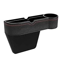 Yeldou PU Leather Car Pocket Organizer Seat Gap Filler Box with Cup Holder,Seat Console Organizer Pocket,Car Seat Catcher Between Seats Organizer for Wallet Phone Coins Keys Cards Glasses Holder Box