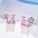 GULICX Silver Tone 7mm Square Cubic Zirconia Stud Huggie Earrings Pink for Girl Women