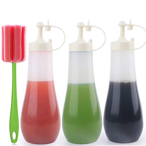 Plastic Squeeze Bottles for Sauces with Lids, Kitchen Squeeze Bottle for BBQ Sauce, Condiments, Salad Dressings and Ketchup, No BPA, FDA Approved, 16 Ouce (12 OZ, Pack of 3 (White))