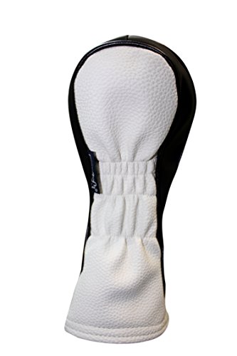 Golf Headcover Black and White Leather Style #3 Hybrid Head Cover Fits Most Hybrid Clubs