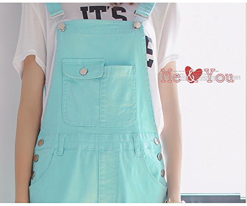Skirt BL Women's Sweet Skinny Pocket Cuffed Long Romper Denim Bib Overall Blue