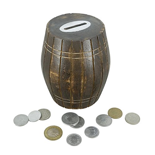 Wooden Coin Box Barrel Shape Antique Looks 5 Inches Handmade In India