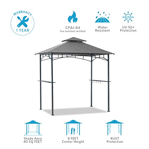 Coastshade 5'x8' Grill Gazebo Canopy Tent, Polyester Double Teir Soft Top Cover with UV and Waterproof, for Patio and Outdoor Living BBQ Shelter (5x8, Light Grey)