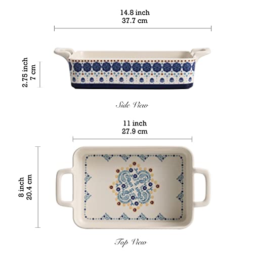 Bico Blue Talavera Stoneware Baking Dish, Lasagna Pan, Large Rectangular Baking Pan, Casserole Dish, Microwave, Dishwasher and Oven Safe