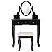 Best Choice Products Bedroom Vanity Hair Dressing Table Set for Makeup, Cosmetics, Beauty w/Adjustable Oval Mirror, Padded Stool Seat, 5 Drawer Storage Organizers - Black