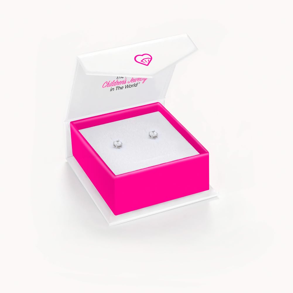In Season Jewelry 925 Sterling Silver Kids 2mm-5mm Clear Cubic Zirconia Round Stud Solitaire Screw Back Earrings for Babies & Toddlers - Baby Girl Earrings with Safety Screw Backs for Infant and Toddler Children