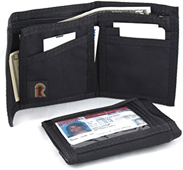 Bifold Nylon Wallet. Outside ID Window. Hook &amp; Loop Closure. Made in USA (Black)