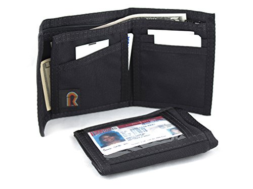 Bifold ID Wallet. Outside ID Window. Nylon w/Hook n Loop Closure. Made in USA. (Black)