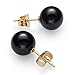 Belacqua Natural 8mm Black Onyx Round Stud Earrings for Women | 14k Yellow Gold Push Back | Jewelry for Her | Gift Box Included