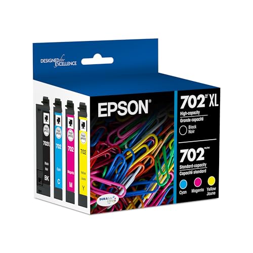 Epson 702 DURABrite Ultra Ink High Capacity Black & Standard Color Cartridge Combo Pack (T702XL-BCS) Works with WorkForce Pro WF-3720, WF-3730, WF-3733