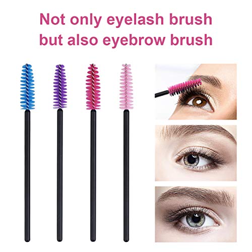 Cuttte 100pcs 10 Colors Disposable Mascara Brushes Wands with Container, Eyelash Brush Makeup Applicators Kits for Eyelash Extensions and Mascara Use