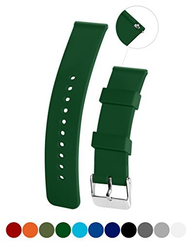 Silicone Watchband Strap,Quick Release,Soft Rubber Surface with Textured Non-slip Back, Waterproof & Washable, Atrovirens 14mm