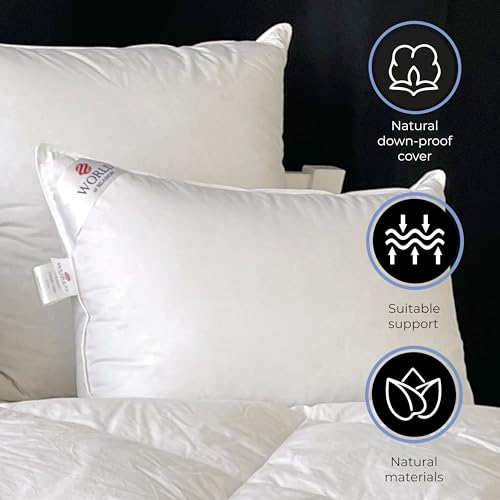 WORLD OF BELASHOFF Luxury Siberian 2 Chambers Goose Down 80% and Small Goose Feather 20% Medium Support Bed Pillow, 100% Organic Cotton (Queen size 50 * 75cm)