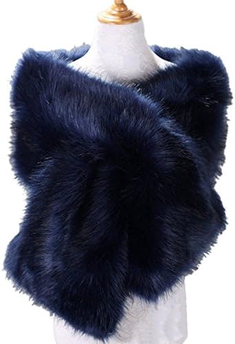 Telamee Navy Wraps Warm Winter Faux Fur Shawl Warm Scarves Capes for Juniors