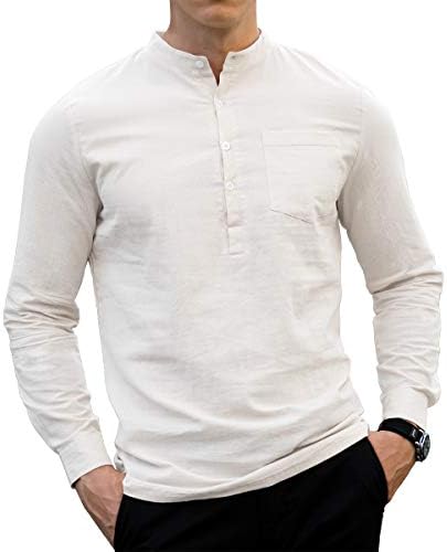 LOGEEYAR Mens Linen Shirts Long Sleeve 