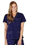 Women's Super Soft, Comfort Stretch Junior Fit Contrast Stitch V-Neck Scrub Top