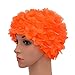 Medifier Lace Vintage Swim Cap Floral Petal Retro Style Bathing Caps for Women Rose Orange