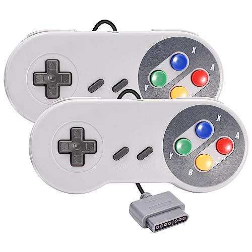 2 Pack Wired Controller for Original SNES Console, Retro SNES Remote Gaming Controller Compatible with Super SNES Entertainment System Console-7 pin Connector