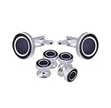 Salutto Men's Cufflinks and Studs Set for Formal French Shirt With Gift Box (NavySliver)