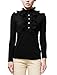 Allegra K Lady Ruffled Embellished 1/2 Placket Stand Collar Puff Sleeve Shirt, X-Large / US 18, Black