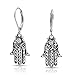 Hamsa Hand Of God Floral Filigree Leverback Dangle Earrings For Women For Teen Oxidized 925 Sterling Silver