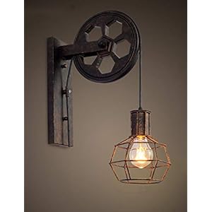Gweat Wandlampen in Industriële stijl, loft-stijl, creatieve retro gangverlichting, wiel met riem, E27-fitting
