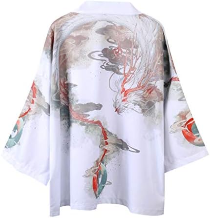 Men Kimono Chinese Painting Dragon Cardigan Cover Up Open Front Shawl Unisex Robe